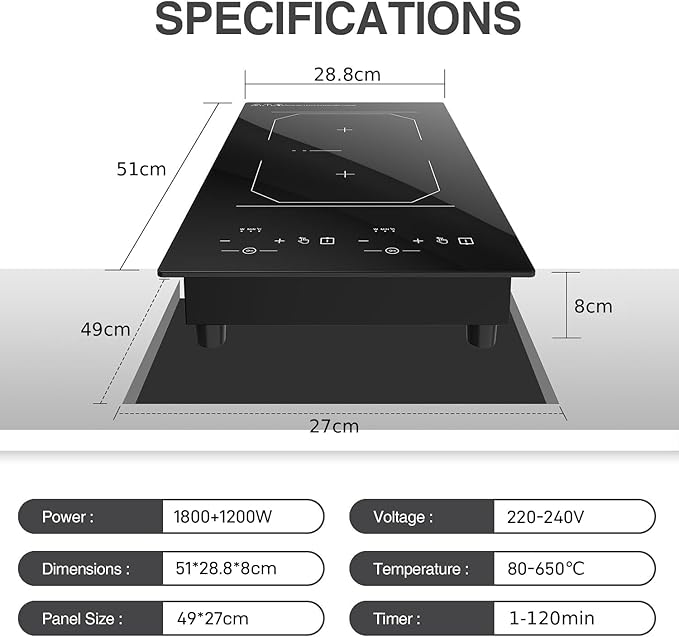 ANHANE 2 Burner Induction Cooktop, 12 Inch Portable Electric Stove Top 110V Built-in - 2300W Double Cooktop with 9 Temp Settings & Timer, Perfect for RV, Dorm, Camping & Small Kitchens