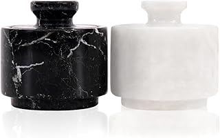 MARBLOUS KRAFTS Marble Salt Cellar with Lid 3" White and Black Zebra Spice Jar For kitchen Counter Stone Salt Container and Salt, Pepper Bowls, Sugar Bowl For Table