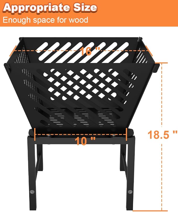 Mondazie Outdoor Fire Pit — 17 Inch Portable with Storage Bag for Camping, Patio Heating, Picnic and BBQ, Trapezoid Diagonal Hollow, Black