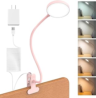 LiFMIRA Desk Lamp Clip on Light 8W 66 LED Reading Light for Bed, 5 Colors 10 Dimming Levels, Eye Caring Metal Reading Lamp, Clip lamp for Bed Headboard Home Office (Pink)