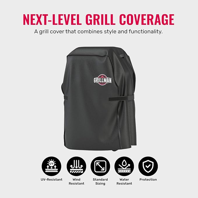 Grillman Heavy Duty BBQ Grill Cover for Outdoor Grill, 30 Inch – Waterproof, Weather Resistant, UV & Fade Resistant with Adjustable Straps – Gas Grill Cover for Weber, Genesis, Charbroil, etc. Black