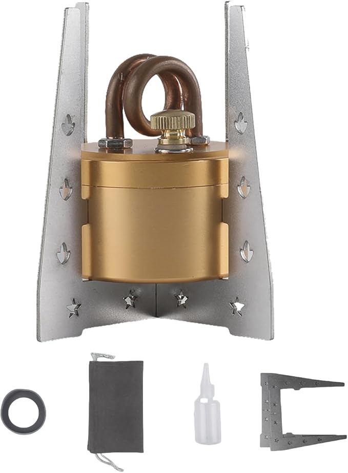 Portable Mini Camping Alcohol Stove - Solid Shell Powerful Safe Spirit Burner Strong Fire Burning for Outdoor Hiking Cooking Backpacking 50ml Golden Color