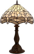 WERFACTORY Tiffany Lamp Cream Stained Glass Dragonfly Bedside Table Lamp Desk Reading Light 12X12X18 Inches Decor Bedroom Living Room Home Office S139 Series