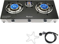 Propane Stove 3 Burner Gas Stove, 34000 BTU High-Efficiency Auto Ignition Tempered Glass LPG Cooktop with CSA Regulator and Hose – for Outdoor Camping, RV, and Emergency Cooking