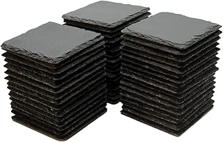 52 Pack 4 x 4 Inch Yousonew Blank Black Slate Coasters Bulk Square Slate Stone Coaster forLaser Engraving,Drink Bar Kitchen Home,Outdoor Coffee Table, Handmade Natural RoughEdge,Set of 52