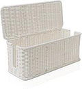 Cable Management Box, Handmade Rattan Cable Organizer with 2 Open Slots, Cord Hider for Power Strip, Router & USB Hub, Registered U.S. Design Patent (D1,112,102), 13" x 5.1" x 5.1", White