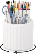 Anyoifax 360° Rotating Pen Holder 7 Slots Desk Organizer Removable Pencil Cup Plastic Art Supplies and Accessories Desktop Storage Box Caddy for Office, School, Home (White)