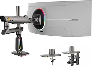 NB Extra Height Gaming Monitor Arm for 32 to 60 Inches Screen, Load up to 20 kg, VESA 75/100, RGB-Light, Heavy Duty, Multi Angle Adjustable, Premium Aluminum, Long Arm Extension Grey Black