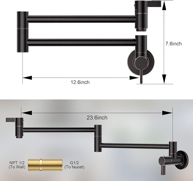 Pot Filler Faucet Oil Rubbed Bronze, ARCORA Traditional Pot Filler Wall Mount 2 Handle with Double Joint Swing Arms Brass Stove Faucet