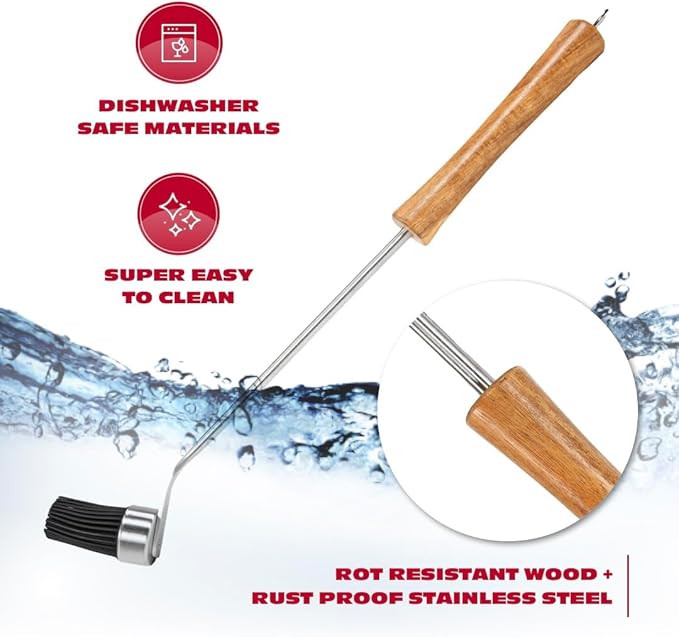 BBQ-AID Basting Brush for Grilling 400°F Heat Resistant BPA Free Silicone Bristles, Long Handle Grill Basting Brush, Acacia Wood+Stainless Steel, Dishwasher Safe, Basting Brush for Smoker & Grill