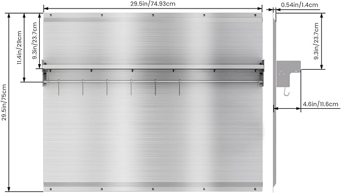 30"x24" Stainless Steel Backsplash for Stove & Hood, Stove Backsplash with Storage Shelf & Hanging Rack, Easy-Clean Kitchen Wall Splash Guard & Protector