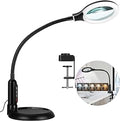 10X Magnifying Glass with Light and Clamp, 5 Color Modes Stepless Dimmable Lighted Magnifier with Stand, Flexible Gooseneck LED Desk Lamp Hands Free for Craft Reading Painting Hobby Close Work