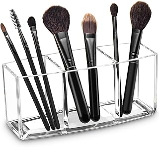 Watpot Acrylic Makeup Brush Organizer Holder Clear Cosmetic Brushes Storage with 3 Slots