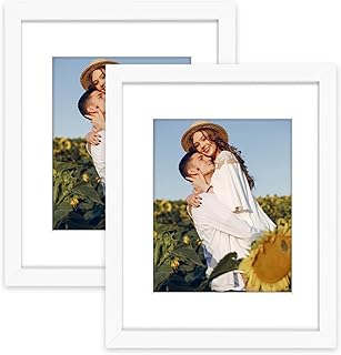 Golden State Art, Set of 2 White Photo Wood Frame 11x14 with Real Glass Mat for 8x10 Picture
