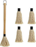 BBQ Mop Brushes for Sauce, Grill Basting Mop Wooden Long Handle BBQ Mop with 4 Extra Replacement Heads Perfect for BBQ Grilling Smoking Steak Marinade or Glazing (18 Inch)