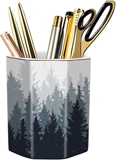 Pencil Pen Holder for Desk, Cute Makeup Brush Holder, Desktop Supplies and Accessories for Women Students, Art Supply Caddy, Forest Pattern
