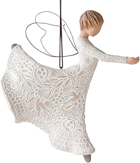 Willow Tree Dance of Life Hanging Ornament, Angel Figurine in Cream, Resin, Metal, Intricate Life-Themed Carvings, Multiple Occasions