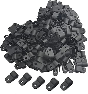 TOVOT 200 PCS 5/16" Nylon Cable Clamps Assortment R-Type Cable Clips Kit Black Plastic Wire Clamps Fasteners for Wire Mounting