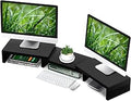 TAVR Dual Monitor Stand Riser Office Desktop Organizer Stand for 2 Monitors, Adjustable Length and Angle 3 Shelf, Extra Long Multifunctional Wooden Stand up to 43.3" fit Computer, Laptop, TV, Black