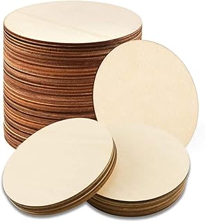 25 Pcs 4 Inch Wood Circles, Unfinished Wood Circles Round Disc Cutouts, 1/9 Inch Blank Round Wooden Circles for DIY Crafts, Painting, Staining, Coasters Making, Home Decorations