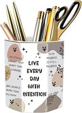 Cute Pen Holder for Desk, Ceramic Pencil Holder, Makeup Brush Holders, Desktop Stationery Organizer for School Students Office Women Teens Girls Boys, Words