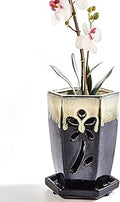 vensovo 4 Inch Ceramic Orchid Pot with Holes and Saucer, 1 Pc Small Hexagon Succulent Planter for Repotting, Garden Flowerpot for Indoor Outdoor Plants, Promotes Air Circulation (Black Mixed)