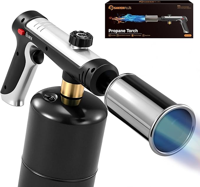 Sakerplus Propane Torch,3272°F Flame Thrower Gun with Adjustable Flame&Safety Lock,Powerful Grill&Cooking Blow Torch for Searing Steak,Sous Vide,BBQ,DIY,Campfire Charcoal Starter(Tank Not Included)