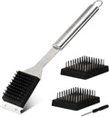 16.5” Grill Brush and Scraper with 2 Brush Replacements & 1 Screwdriver, Wire BBQ Grill Brush for Outdoor Grill, 304 Stainless Steel Cleaning Brush BBQ Grill Accessories