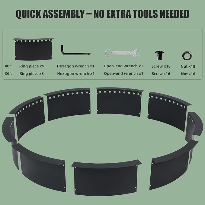 Smokeless Fire Pit Ring for Outside, 40 Inch Heavy Duty Metal Insert with Air Vents for Better Burn, Outdoor Firepit Ring for Backyard, Patio, Camping, Smokeless Wood Burning Use