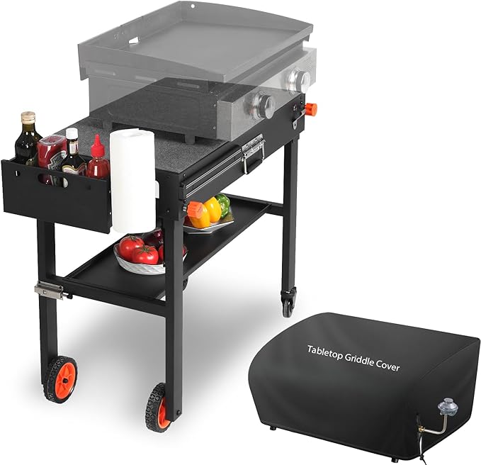 EUTRKei Outdoor Grill Table Cart &Griddle Cover - Blackstone Griddle Stand with 4 Wheels, Tool Holder & Paper Towel Holder - Compatible with 17"/22" Blackstone, Blackstone 22 Inch Griddle Cover