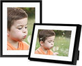 Frametory, 5x7 Black Aluminum Picture Frame - Set of 2 - Ideal for Displaying 4x6 Photos with Mat or 5x7 Without Mat - Real Glass Front - Simple Gallery Wall Frames for Art Prints and Posters