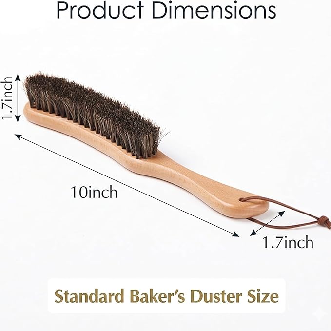Sourdough Bread Proofing Basket Cleaning Brush, 100% Horse Hair Flour Brush with Ergonomic Beech Wood Handle, Professional Bench Brush for Baking, Banneton, Pastry Cloth & Countertop Cleaning