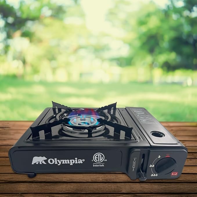 Olympia Outdoor Camping Stove - 7,000 BTU Butane Burner, Piezo Ignition, Carry Case