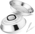 Cheese Melting Dome Set of 2, Leonyo 12" Metal Steam Basting Cover for Griddle Grill, Stainless Steel Griddle Accessories for BBQ Flat Top Kitchen Cooking Hamburger, Dishwasher Safe