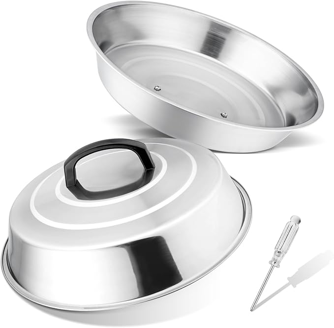 Cheese Melting Dome Set of 2, Leonyo 12" Metal Steam Basting Cover for Griddle Grill, Stainless Steel Griddle Accessories for BBQ Flat Top Kitchen Cooking Hamburger, Dishwasher Safe