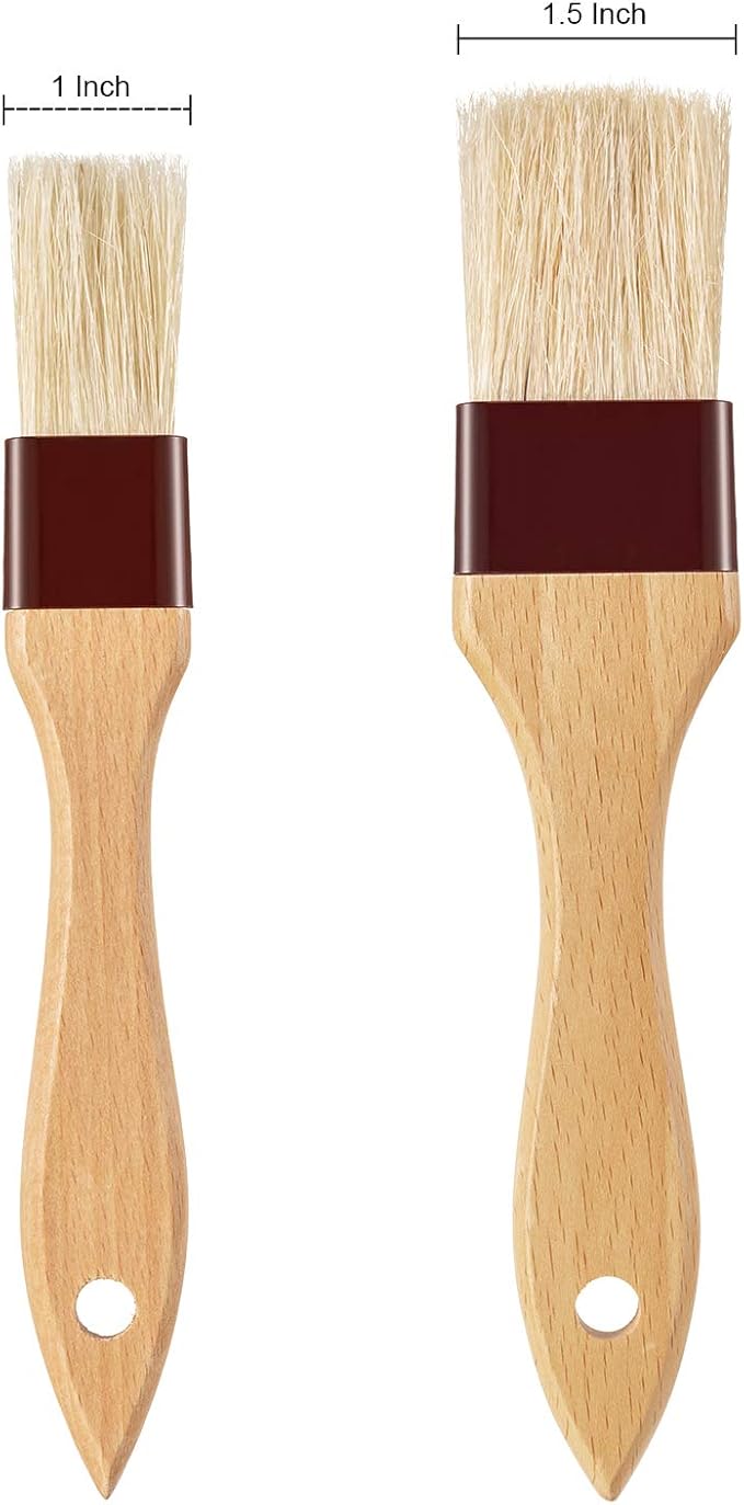 Boao 4 Pcs Pastry Brush, Natural Bristle Basting Brush, Beech Wooden Handle Basting and BBQ Brushes for Cooking, Butter, Oil, Egg, Marinade, Sauce, Grilling, Baking, Kitchen Food(1 Inch, 1 1/2 Inch)