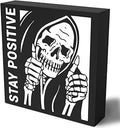Funny Desk Decor For Men Decorations Inspirational Skeleton Man Wooden Box Sign Plaque Stay Positive Black Wood Box Sign Rustic Art Home Office Shelf Desk Decor 5 x 5 x 1.2 Inches