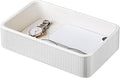 PU Leather Valet Tray Organizer, Small Nightstand Organizer Bedside Desktop Storage for Womens and Men, Perfume Trinket Catchall Vanity Tray for Key Watch Wallet (White, Rectangular)