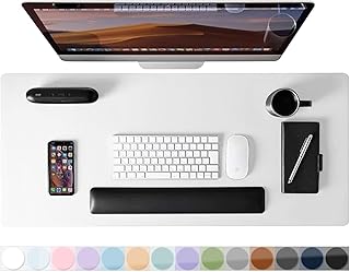 Mouse Pad Large for Desk, PU Leather Desk Pad Protector, Desk Mat Waterproof for Home & Office, Non-Slip Desk Mat for Keyboard and Mouse, Desk Blotter Writing Pad for Desktop, White (13.7''X23.6'')