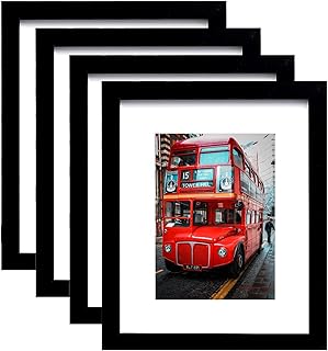 pojah 8x10 Picture Frame Set of 4,Black Photo Frame with Mat Display Pictures 5x7 or 8x10 Without Mat,PVC Glass,for Wall Home Office Décor