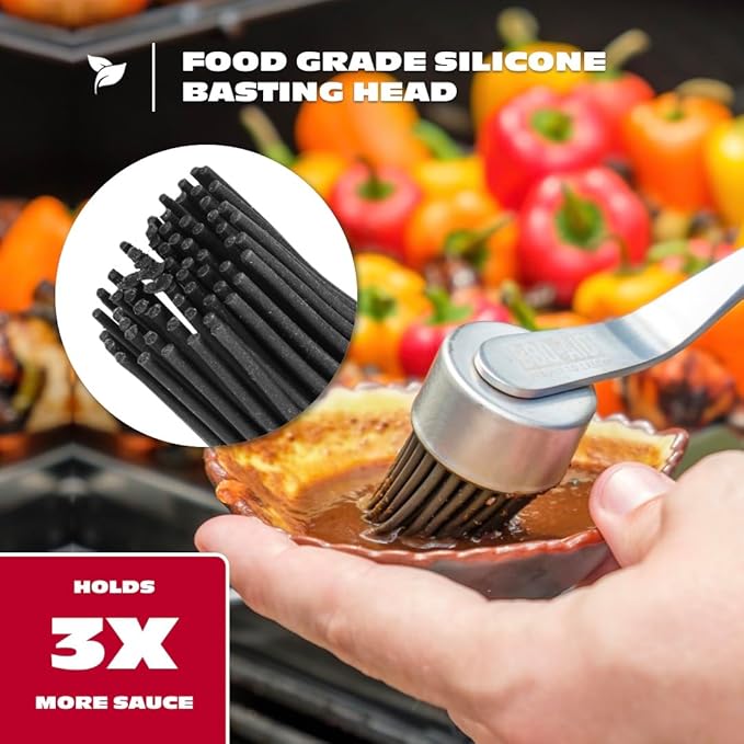 BBQ-AID Basting Brush for Grilling 400°F Heat Resistant BPA Free Silicone Bristles, Long Handle Grill Basting Brush, Acacia Wood+Stainless Steel, Dishwasher Safe, Basting Brush for Smoker & Grill