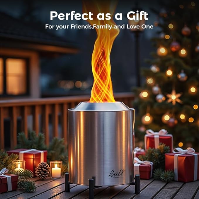 BALI OUTDOORS 6.5 inch Tabletop Fire Pit Round, Stainless Steel Table Top Firepit Small, Outdoor Smokeless Firepit Portable, Silvery