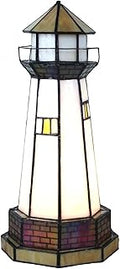 Bieye L10626 Lighthouse Tiffany Style Stained Glass Accent Table Lamp Night Light for Home Decoration (6x6x12, Orange)