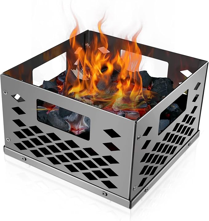 Stainless Steel Charcoal Basket Smoker Box for Oklahoma Joe's Smoker, Firebox Smoker Accessories for Most Offset Smoker Grill, Outdoor Cooking Charcoal Box Parts, 10" x 10" x 6"