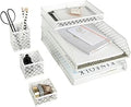 BLU MONACO | White Desk Organizer Set | 6 Piece Metal Desk Organizer with Pen Cup, Accessory Trays, and Letter Trays | Desk Organizers and Accessories for Office