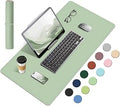 Dual-Sided Desk Pad, Natural Cork & PU Leather Mouse Pad for Desk, Desk Pad Protector, Non-Slip Desk Mat for Office and Home Work, (Light Green, 23.6" x 13.7")