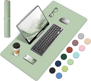 Dual-Sided Desk Pad, Natural Cork & PU Leather Mouse Pad for Desk, Desk Pad Protector, Non-Slip Desk Mat for Office and Home Work, (Light Green, 23.6" x 13.7")