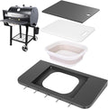 Front Folding Grill Shelf for Pit Boss 700DX, 700FB, 700FB2 & 800FB2, 23.6" × 12.2" Prep Station with Foldable Basin 4-Layer Steel Build, Cutting Board & 5 Hooks,Cover-Friendly Design (Not for 700FB1)