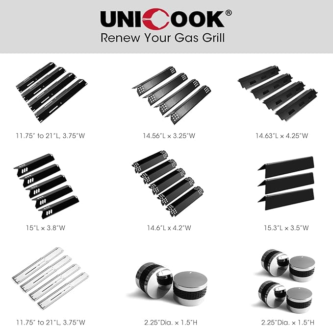 Unicook Grill Burner Covers for Nexgrill 720-0888, 720-0888N, 720-0830H, Grill Heat Plates Replacement Parts Kits, 14.6 Inch Heat Shields Tents, Flame Guards, 6 Pack