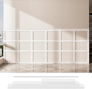 Art3d Precut Board and Batten Wainscoting Panel Kit Covers 10Ft. - Paintable Molding Trim Slat with Edge Strip, Ready to Assemble Accent Wall Decor for Living Room Dining Room Hallway, White